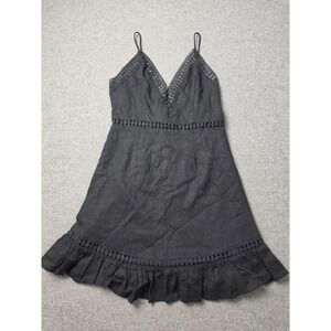 IN THE BEGINNING Los Angeles Lace Trim Ruffle Mini Dress Women Small Black VNeck